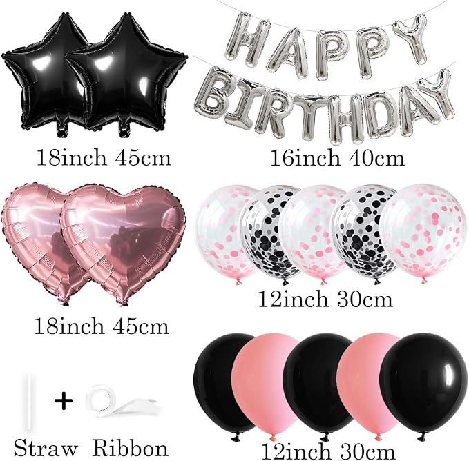 27 Pcs Pink Silver Black Birthday Decorations, 3D Letters Multi Color Happy - Image 2