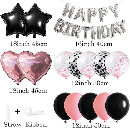 27 Pcs Pink Silver Black Birthday Decorations, 3D Letters Multi Color Happy - Image 2
