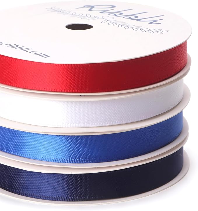 Ribbli Red White Blue Satin Patriotic Ribbon 3/8 Inch x 4 Rolls Total 40 - Image 2