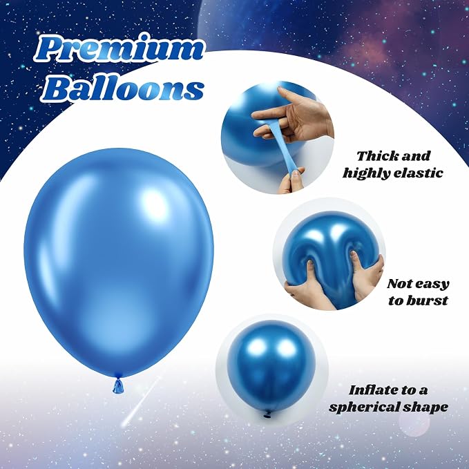 12inch Space Balloons with Black Metallic Blue Purple Silver Balloons | - Image 3