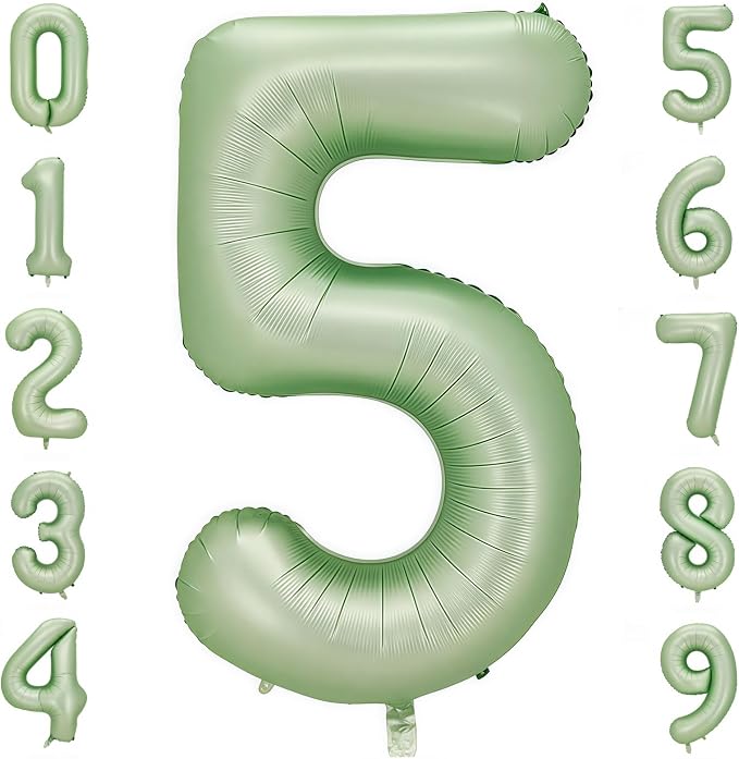 Sage Green 5 Number Balloon, Olive Green 5 Balloons 40 Inch Large Helium Foil by BBPOOL