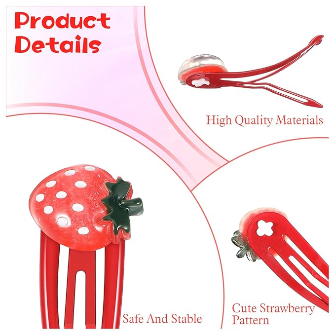 8PCS Strawberry Hair Clips, Metal Snap Hair Clips for Women Girls, Cute Hairs Barrettes Cute Strawberry Hairs Accessories for Girls Toddlers Kids and Teens Gifts Red