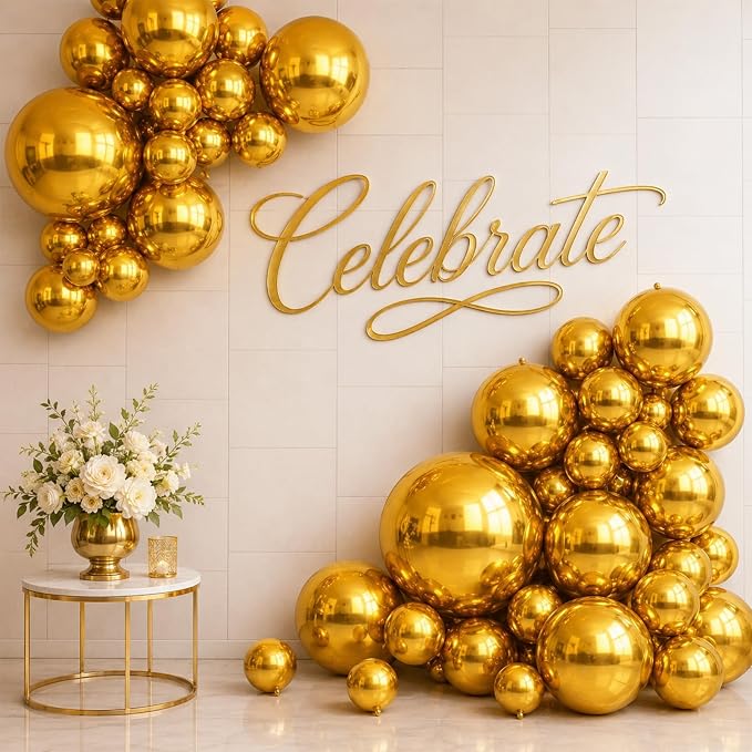 15 Pcs Gold Round Foil Balloons, 22/15/10 Inch 4D Ball Balloons Metallic Gold - Image 6