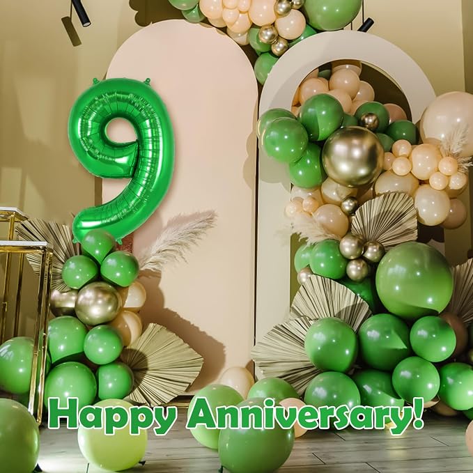 Dark Green Number 9 Balloon 40 Inch, Big Large Foil Helium Number Balloons - Image 6
