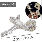 Elegant Rose Metal Non-Slip Hair Claw Clips for Thin and Thick Hair - Fashionable Flower Hair Accessories for Women and Girls (Silver Rose)