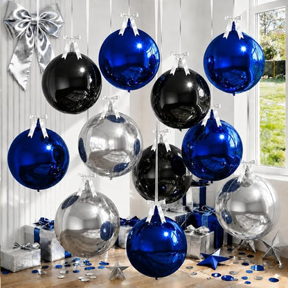 9 Pcs Black Blue Silver Round Foil Balloons Black Royal Navy Blue Metallic by Froova