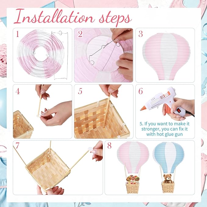 Meooeck 8 Sets Hot Air Balloon Tables Centerpieces, 11.8'' Paper Lantern Party - Image 3
