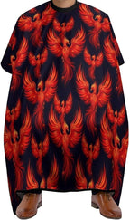 Women Red Fire Flame Bird Black Hair Salon Cutting Cape, Large Long Hairdressing Apron for Home Stylists, Haircut Tools