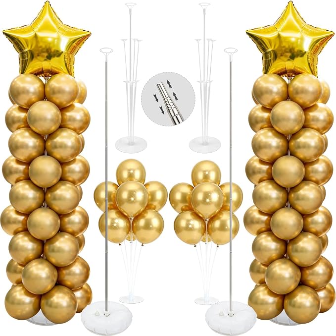 Balloon Column Kit Set of 2, 2 Set Balloon Table Stands, 6.56 Ft Reusable Metal by PIXHOTUL