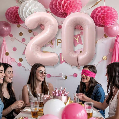 Pastel Pink 20 Balloon Number for Girls, Big Light Blush Pink Foil 2 & 0 Helium - Image 6