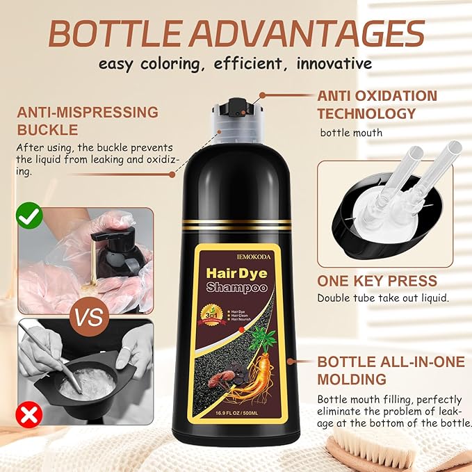 Instant Chestnut Brown Hair Dye Shampoo for Vibrant Hair Color, Natural Herbal Hair Color Shampoo Hair Dye, 3 in 1 Coloring & Care Formula Lasts 3-4 Weeks, Easy & Quick to Use for Women Men, 500ML