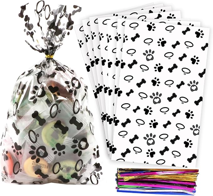 Coqofa 100 Pcs 6"X10" Dog Paw Bone Cellophane Treat Bags by COQOFA