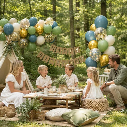 Green Blue Balloons Sage Beige Gold Balloons Jungle Woodland Party Decorations - Image 3