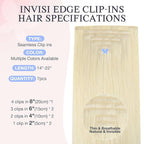 DOORES Invisi Edge Clip in Hair Extensions 14 inch 130g 9pcs, Virgin Real Human Hair PU Clip in Extension Invisible Seamless Natural Thickening Hairstyle, 60A Platinum Blonde