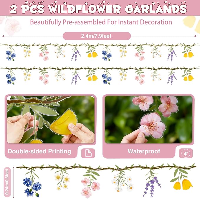 JIAYIQI 2PCS Wildflower Party Decorations, 7.9FT Pre-Strung Floral Garlands - Image 3