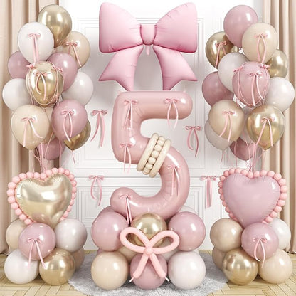 Light Pink 5 Balloon Number, Retro Blush Pink Gold Beige Nude Latex Balloons 5 by Jobkoo