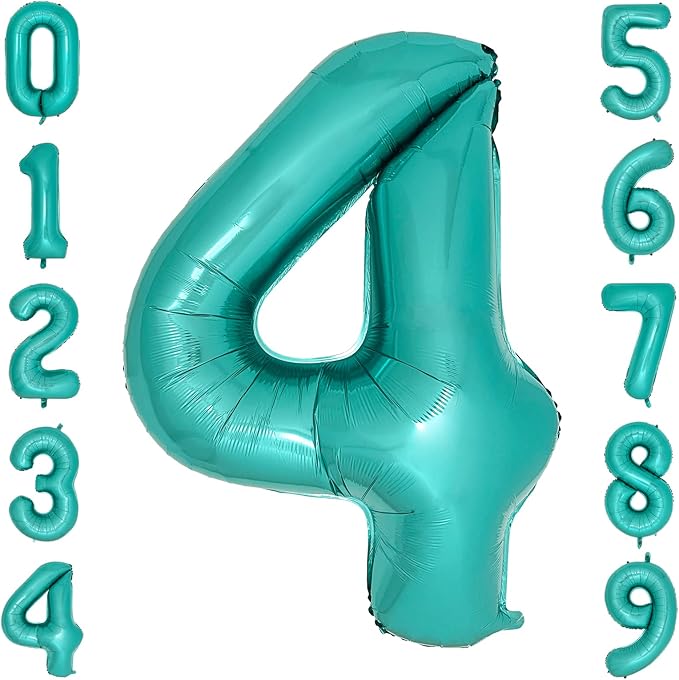 Teal Number 4 Balloons 40 Inch Large Turquoise Blue Foil Balloons by cocodino
