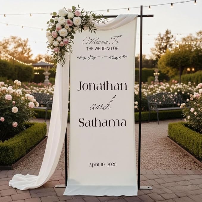 Wedding Welcome Sign Banner Personalized Custom Name Linen Fabric Wedding - Image 2
