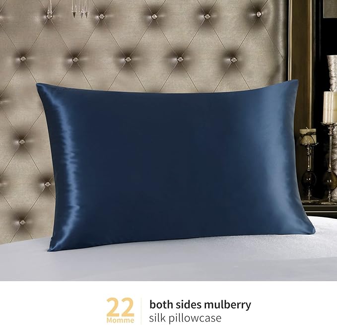 ZIMASILK 22 Momme Silk Pillowcase for Hair and Skin - 100% Pure Mulberry Silk with Hidden Zipper, Grade 6A Luxury Pillow Case for Women, Soft & Durable, Gift Box (King 20"x36" Navy Blue)