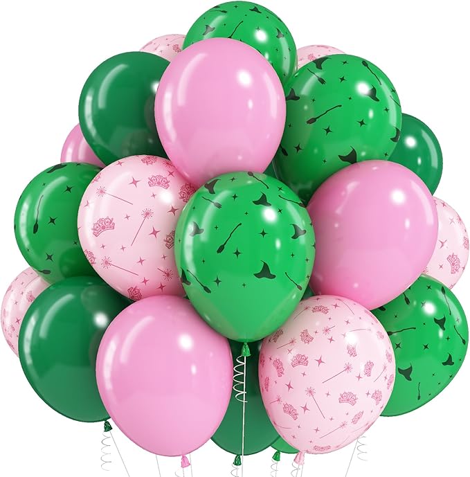 Jobkoo Pink and Green Balloons 12 Inch Dark Green Light Pale Pink Printed by Jobkoo