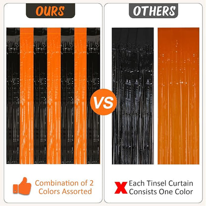 PIGETALE 2 Pack Black and Orange Tinsel Foil Fringe Curtain, 3.2Ftx8.2Ft - Image 5