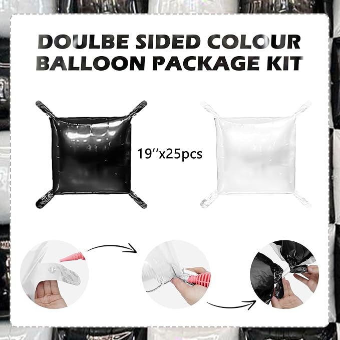 25Pcs Black and White Square Foil Balloons Wall Tunnel Backdrop Double Sided - Image 2