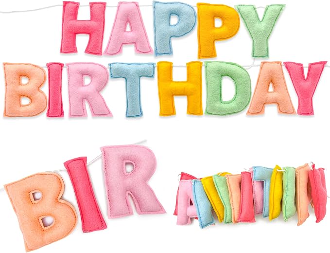 Pre-Strung 3D Pastel Felt Happy Birthday Banner, Macaron Birthday Garland | by Unknown