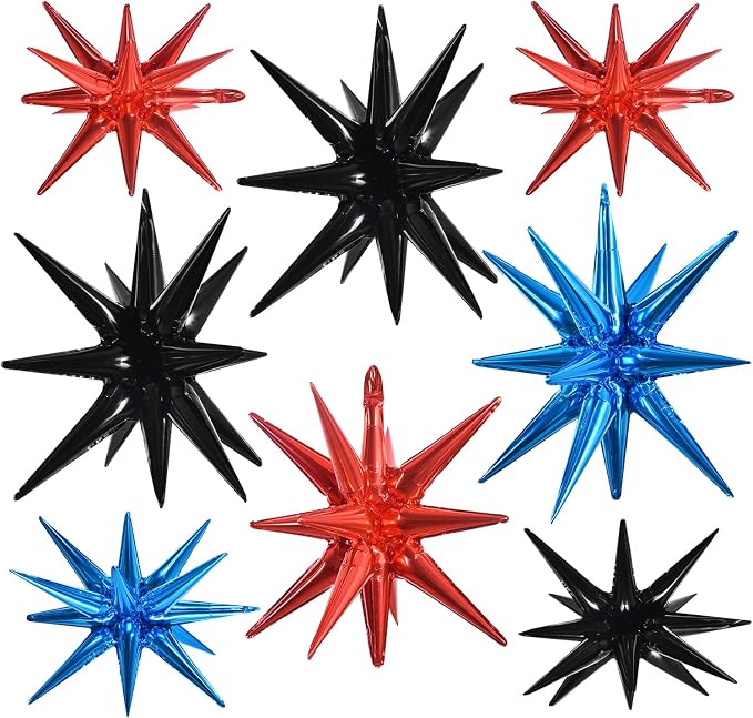 TONIFUL 8 Pcs Explosion Star Balloons Black Red Blue Foil Party Decorations | by TONIFUL