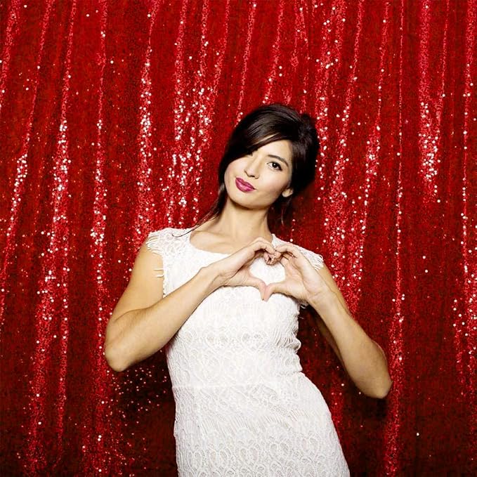 JYFLZQ Red Sequin Backdrop Curtains 2ft x 8ft 2 Panels Glitter Photo Booth - Image 2