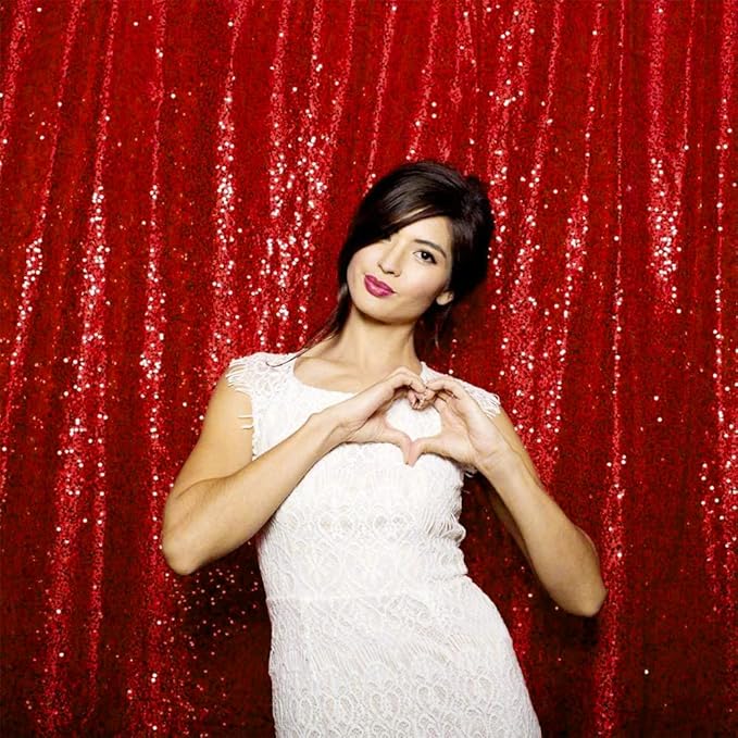 JYFLZQ Red Sequin Backdrop Curtains 10ft x 10ft 1 Panel Glitter Photo Booth by JYFLZQ
