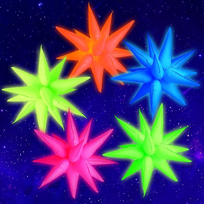Glow in the Dark UV Reactive Neon Star Balloons Party Decorations | 5 UV by MEYSIMOON