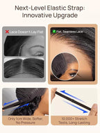 Julia Hair No Slip Yaki Straight 7x5 Lace Closure Glueless Drawstring Wig Flexible Mesh Cap Bye-Bye Slip Pre Cut HD Lace Front Pre Everything Bleached Knots Wear and Go Wig,Zero Slip Hold 22 Inch