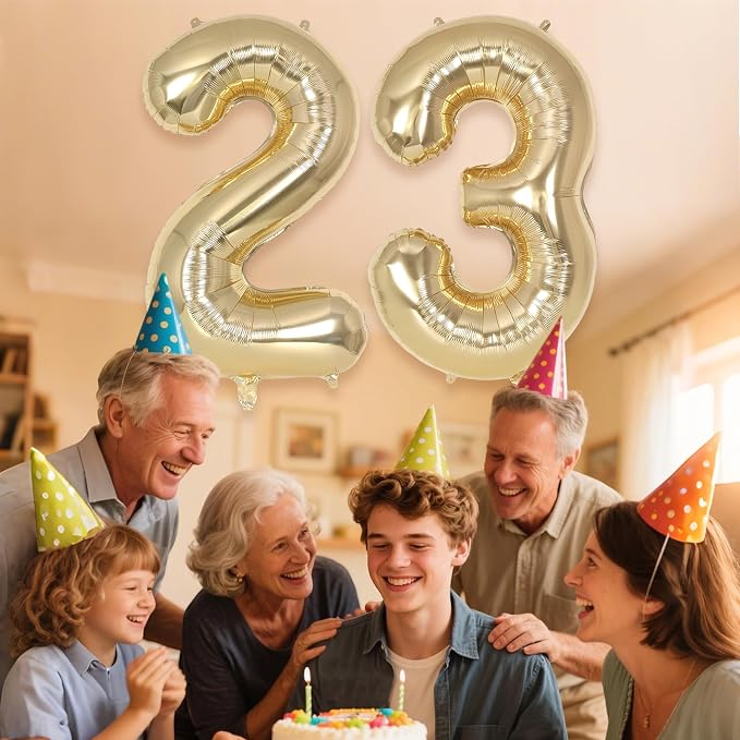 Champagne Gold Large Number 23 Balloon, 40 Inch Light Gold Foil Helium Number - Image 6