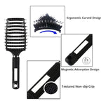 Hair Brush, 2 Pack Boar Bristle, Vented, Curved, Fast Blow Drying, Detangling, Shine & Smooth, All Hair Types, Unisex, Pink & Black