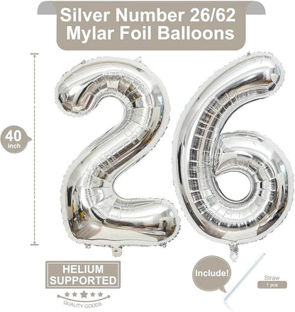 40 Inch Silver 26 Number Balloons Giant Jumbo Huge 26 or 62 Foil Mylar Helium - Image 2