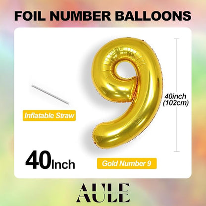 AULE 40 Inch Gold 9 Balloon Number Foil 0-9 Birthday Big Numbers | Birthday - Image 4