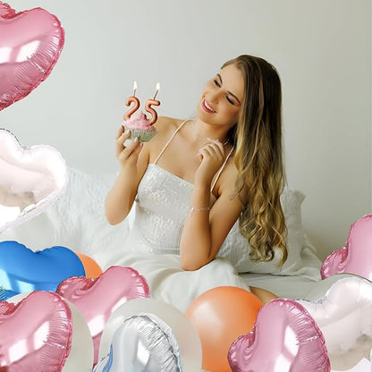 Pink Heart Balloons, 18inch Bright Pink Heart Shaped Foil Balloons 12Pcs Helium - Image 3