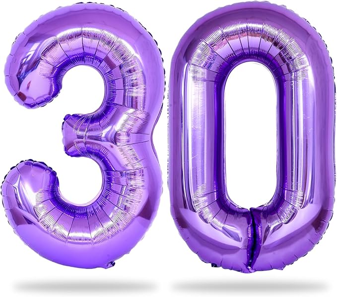 Purple Number 30 Balloons, 40 Inch Purple Mylar Foil Number 3 & 0 Balloons by Lingqiang