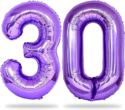 Purple Number 30 Balloons, 40 Inch Purple Mylar Foil Number 3 & 0 Balloons by Lingqiang