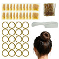 Invisible Hair Nets 50cm with 20Pcs,50Pcs U Shaped Bobby Pins,20Pcs Hair Ties and a Comb Styling Accessories Set,50cm for Ballet Bun,Wig,Food Service,Cabin Attendant, for Women and Girls(Gold) ﻿