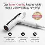 SRILabs DryQ ‘Smart’ Hair Dryer – White Edition – Super Lightweight, Foldable – Powerful, Quiet Motor – Infrared & Ionic Technology – 3 Magnetic Attachments – Heat Control with Locking Switch