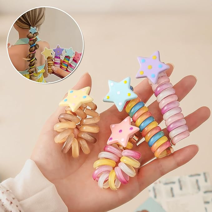 Telephone Cord Hair Ties for Women & Girls - Spiral Hair Coils, No Damage Elastic Hair Bands, Soft Stretchy Hair Accessories for Thick Hair- SP-3﻿