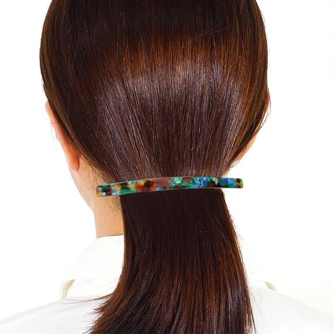Long French Hair Barrettes 4 Inch Large Hair Clips for Women Thick Hair Automatic Clasp Clamp Pins Resin Nonslip Grip Ponytail Holders, Stylish Hair Accessories Blue Green Pink 3 Pack
