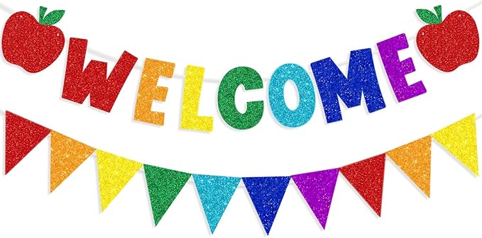 Glitter Welcome Banner with Apple Sign Colorful Glittery Pennant Banner Welcome by Saliyaa