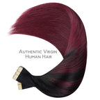WENNALIFE Tape in Hair Extensions Human Hair, 40pcs 120g 26 inch Ombre Jet Black to Burgundy Hair Extensions Real Human Hair Straight Tape in Extensions Reusable Invisible Human Hair Extensions