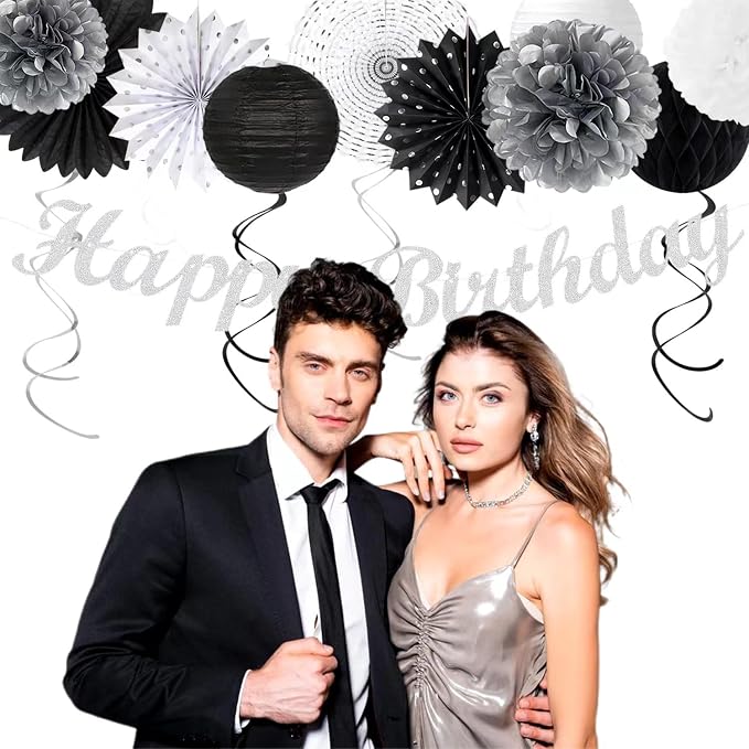 Black White Silver Birthday Party-decorations - Image 5