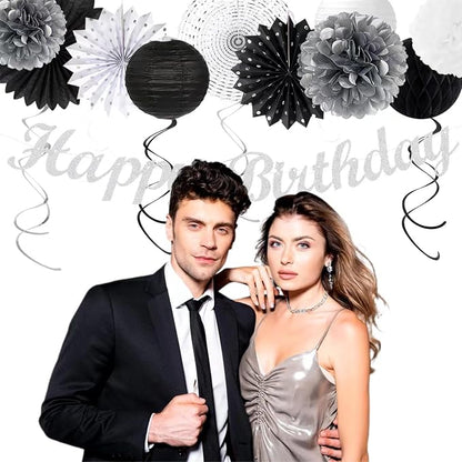 Black White Silver Birthday Party-decorations - Image 5