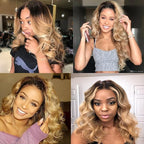 1b27 Human Hair Bundles Ombre Blonde Body Wave Bundle Niegmeag Virgin Remy Hair 3 Bundles 24 26 28 Inch Double Weft 2 Tone Black and Honey Blonde Bundles Hair Weave