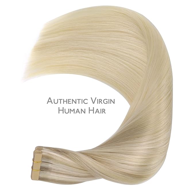 WENNALIFE Tape in Hair Extensions Human Hair, 20pcs 18 inch 50g Ash Blonde to Golden Blonde and Platinum Blonde Remy Tape Hair Extensions Real Human Hair Tape Extensions Coloured Hair Extensions