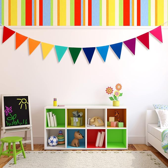 6 Pack Rainbow Felt Bunting Banner, Triangle Pennant Flags Garland - Image 6